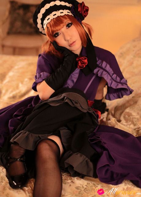 Saku Asian looks just like a doll in her mauve old times dress