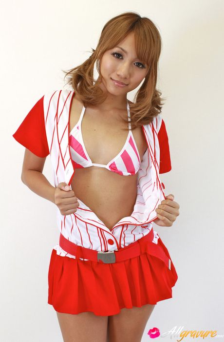 Rio Sakura Asian cheerleader in red and white is so damn sexy