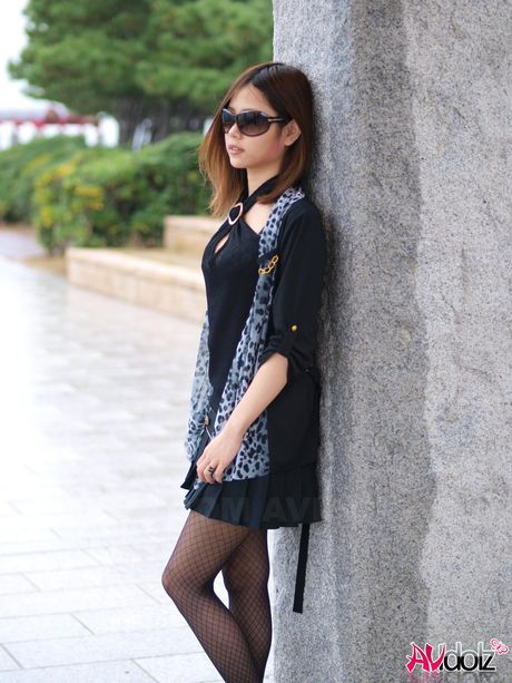 Superb Asian babe Rena strips to her pantyhose and shows her hairy cunt